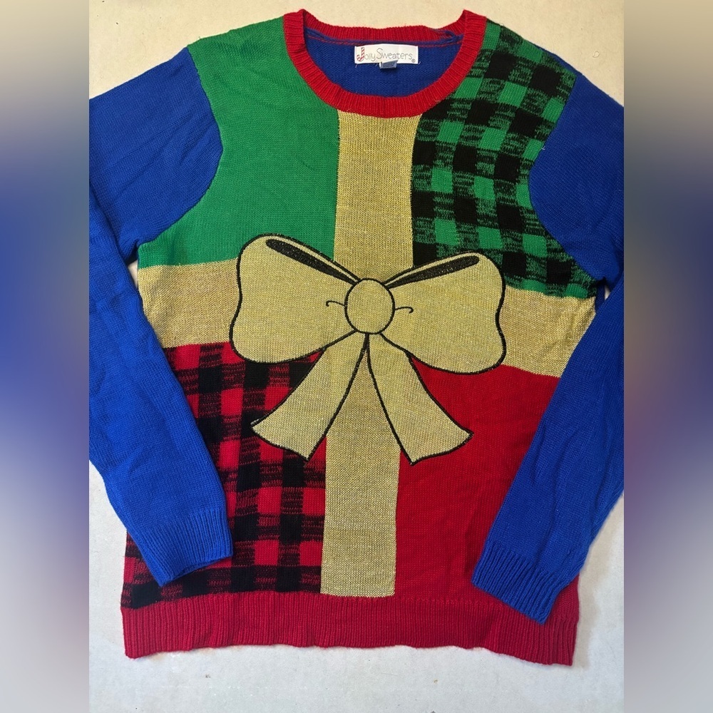Jolly Sweaters Christmas Gift Box Ugly Holiday Sweater Size L